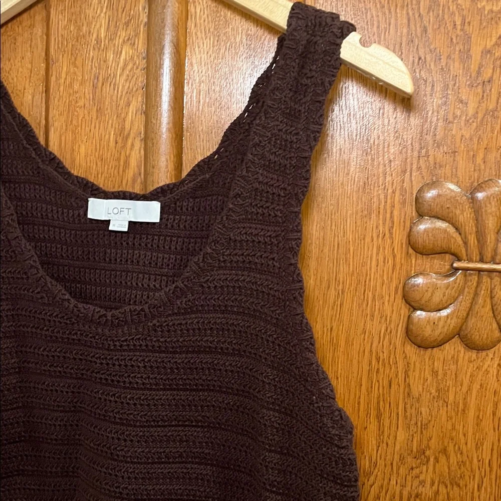 LOFT Brown Crochet Scoop Neck Sweater Tank (medium) - Picture 4 of 6